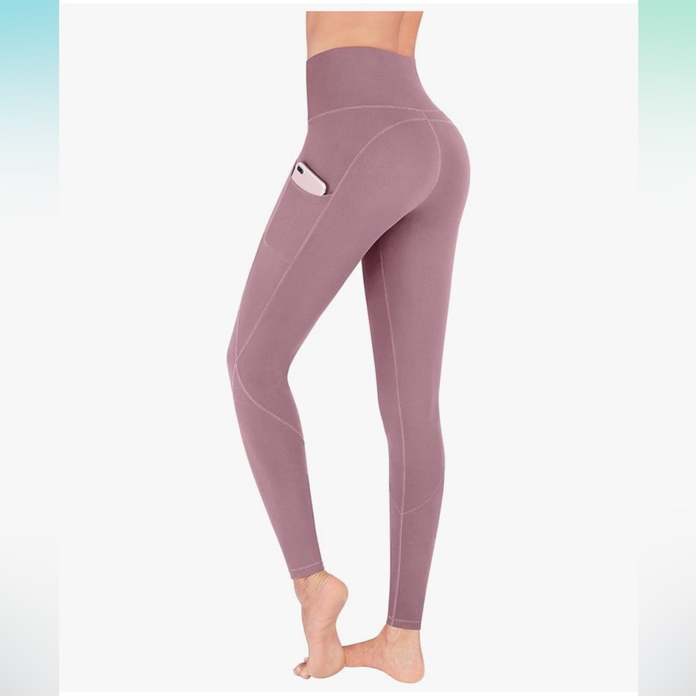 FUNANI High Waist Yoga Pants with Pockets Stretch Leggings Violet Pink Sz M